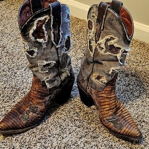 Dan Post Leather Cowboy Boots in Brown and Black